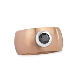 Edelstahlring 'Blink' roségold matt mit schwarzem Zirkonia
