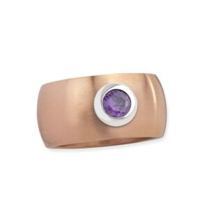 Edelstahlring 'Blink' roségold matt mit violettem Zirkonia