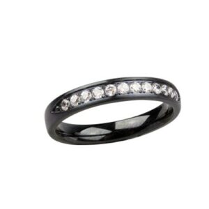 Edelstahlring 'Fine Steel' mit Zirkonia schmal - schwarz matt