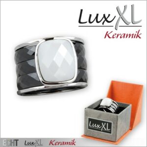 Keramikring schwarz-silbern mit weißem Glasskristall