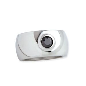 Edelstahlring 12 mm 'Blink' silber mit schwarzem Zirkonia