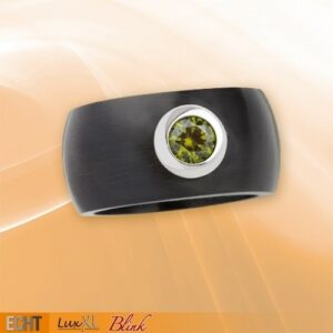 Edelstahlring 12 mm 'Blink' schwarz-matt mit grünem Zirkonia