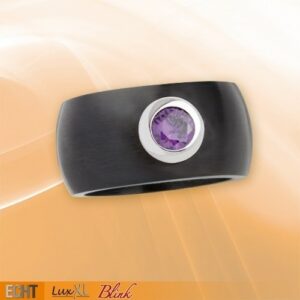 Edelstahlring 12 mm 'Blink' schwarz-matt mit violettem Zirkonia