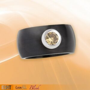 Edelstahlring 12 mm 'Blink' schwarz-matt mit champagnem Zirkonia