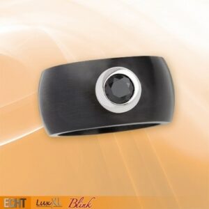Edelstahlring 12 mm 'Blink' schwarz-matt mit schwarzem Zirkonia