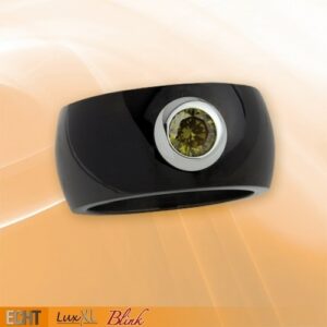 Edelstahlring 12 mm 'Blink' schwarz mit grünem Zirkonia