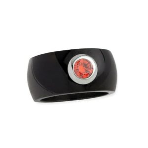Edelstahlring 12 mm 'Blink' schwarz mit orangem Zirkonia
