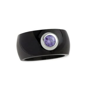 Edelstahlring 12 mm 'Blink' schwarz mit violettem Zirkonia
