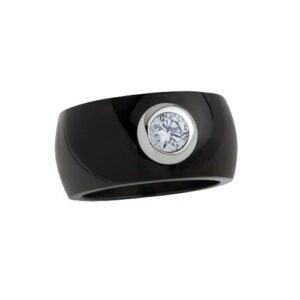 Edelstahlring 12 mm 'Blink' schwarz mit weißem Zirkonia