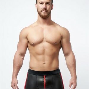 Neopren Pouch Shorts mit 3-Wege-Reißverschluss schwarz-rot
