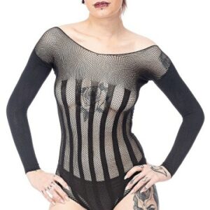 Schwarzer Damen-Fischnetz Body