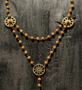 Steampunk Rosenkranz-Kette mit Libellen-Anhänger