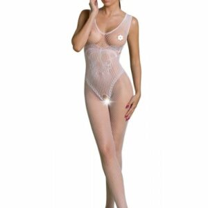 Netz-Catsuit ouvert in weiß