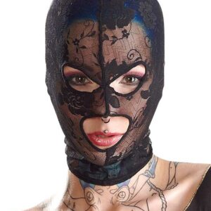 Kopfmaske aus elastischer Spitze Schwarz