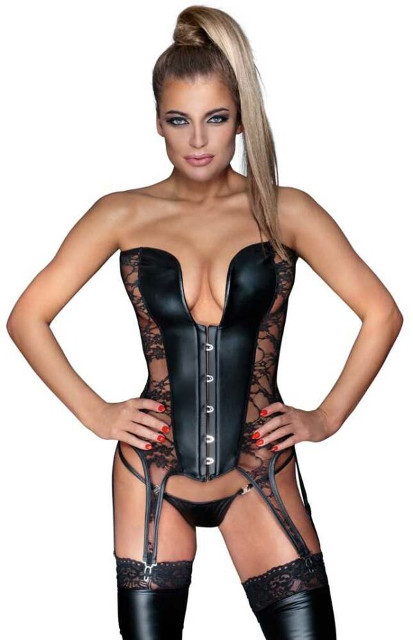Strapshemd im Corsagen-Design mit RÃ¼cken-SchnÃ¼rung und Strapse Noir Schwarz