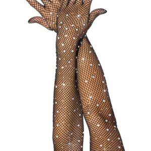 Handschuhe ellenbogenlang aus Netz mit Strasssteinen